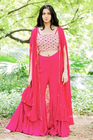 Flared Sharara Set With Cape 