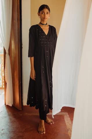 Floral Embroidered Black Anarkali Set For Kids