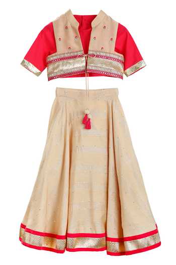 MI Dulce AN'YA Gold Embroidered Lehenga Set With Jacket 