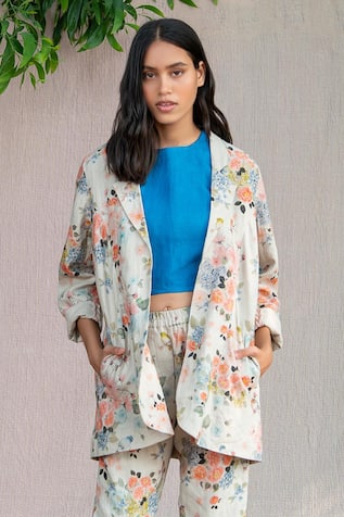 Linen Floral Print Jacket