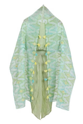 Handwoven Chanderi Cape Dhoti Pant Set 
