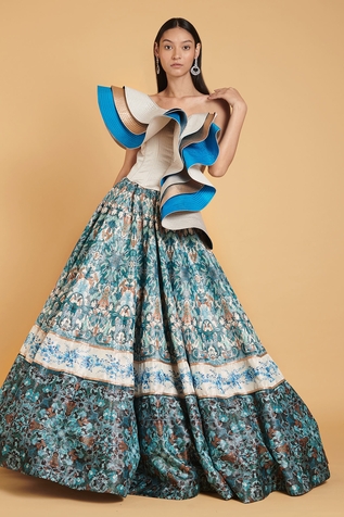 Siddartha Tytler Floral Print Lehenga & Quilted Corset Set