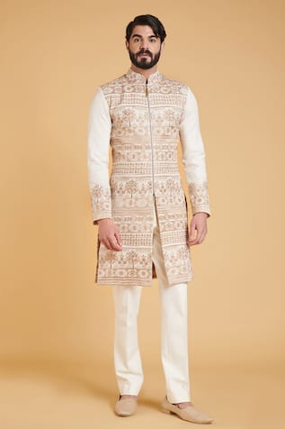 Embroidered Front Zipper Sherwani Set 