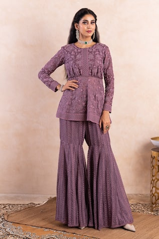 Shikha And Srishti Design Embroidered Peplum Kurta & Sharara Set 
