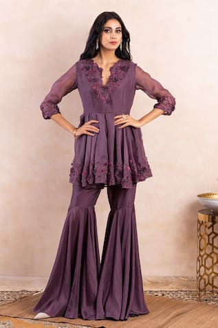Shikha And Srishti Design Embroidered Peplum Kurta & Sharara Set 