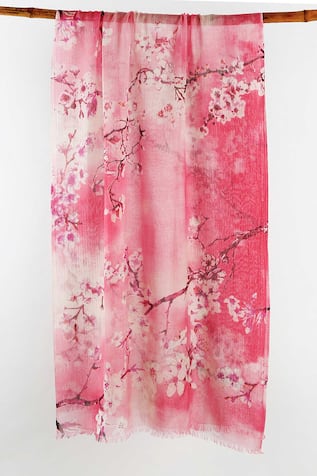 Silk Cashmere Floral Print Scarf 