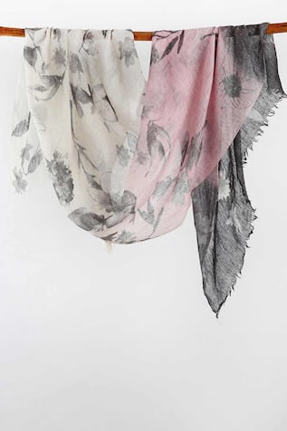 Silk Cashmere Floral Print Scarf 