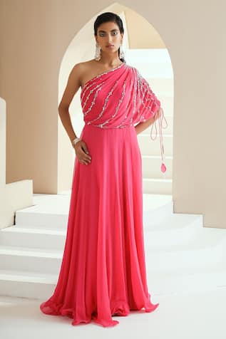 Embellished One Shoulder Anarkali For Kids