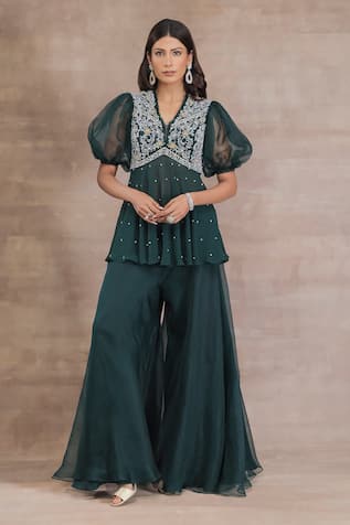 Floral Embroidered Peplum & Sharara Set For Kids