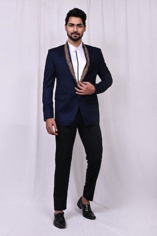 Buy Black Rayon Embroidery Crystal Placket Blazer Set For Men by KUSTOMEYES  Online at Aza Fashions.