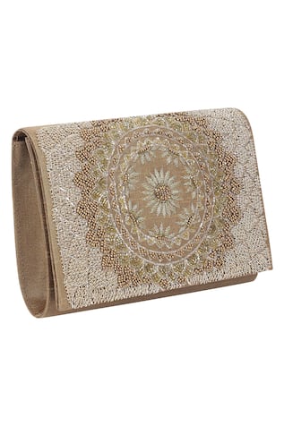 Embroidered Flap Clutch with Sling 