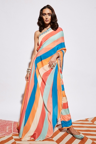 SVA by Sonam & Paras Modi Striped Pre-Draped Saree With Pant