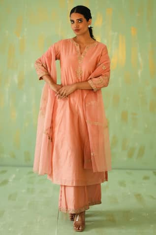Chanderi Embroidered Kurta Pant Set 