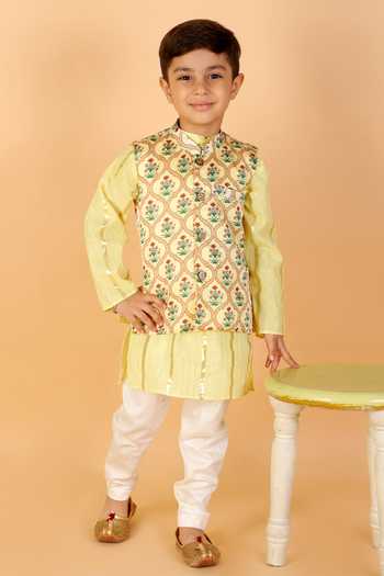 The Plum Bum Cotton Mughal Print Bundi & Kurta Set 
