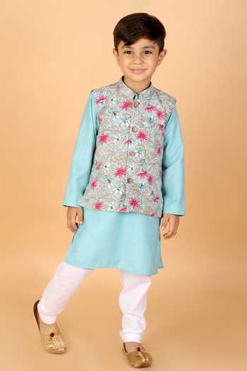 The Plum Bum Floral Print Bundi & Kurta Set 