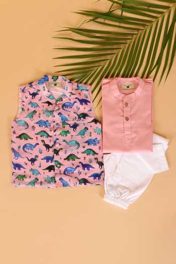 The Plum Bum Printed Dinosaur Bundi & Kurta Set 