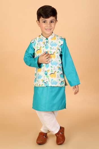 The Plum Bum Dinosaur Printed Bundi & Kurta Set 