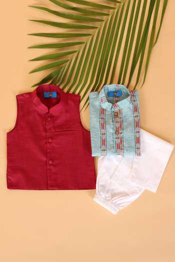 The Plum Bum Woven Kurta Set with Bundi 