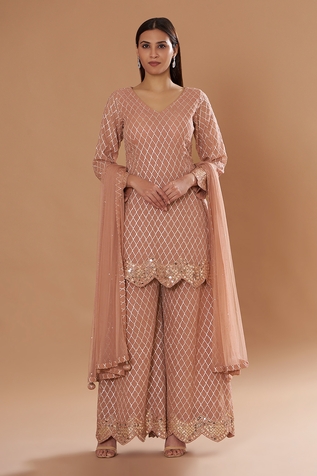 Two Sisters By Gyans Geometric Embroidered Kurta Sharara Set