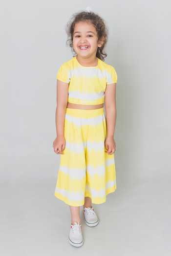 Tiber Taber Yellow Tie Dye Crop Top & Culottes Set 
