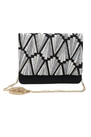 Embroidered Flap Clutch With Sling 