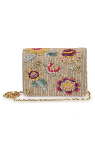 Beaded Flap Clutch With Sling 