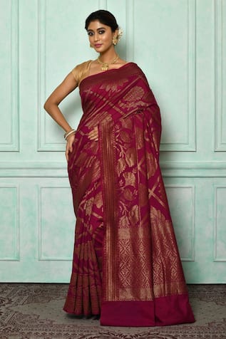 Magenta Pure Moonga Georgette Silk Saree – Banarasiya