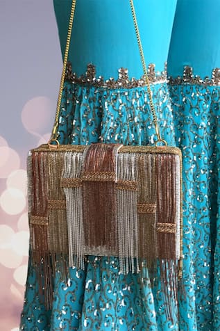 Tassel Box Clutch with Sling 