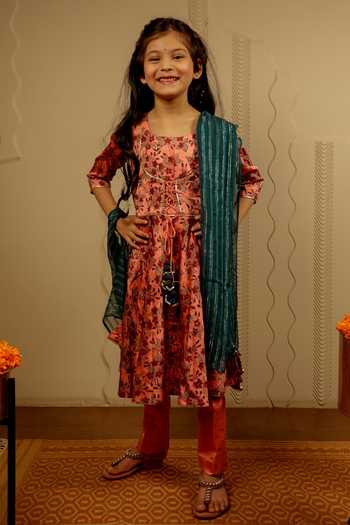 Tiny Colour Block Print Kurta Pant Set 