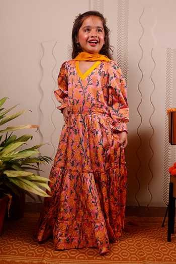 Tiny Colour Block Print Kurta With Dupatta 