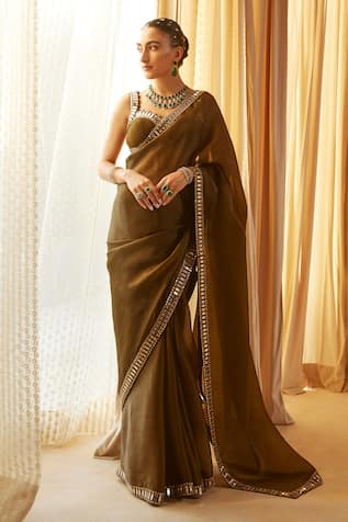 Satin Organza Saree With Blouse 