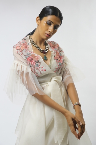 Varun Bahl Silk Organza Cape & Draped Pant Set