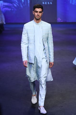 Embroidered Jacket & Draped Kurta Set 
