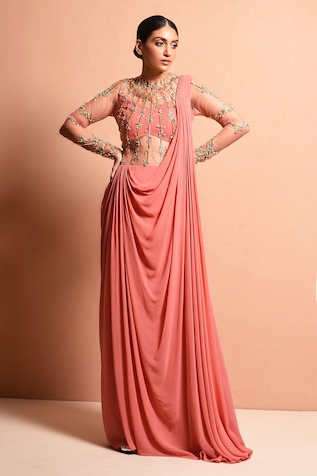 Vivek Patel Embellished Saree Gown