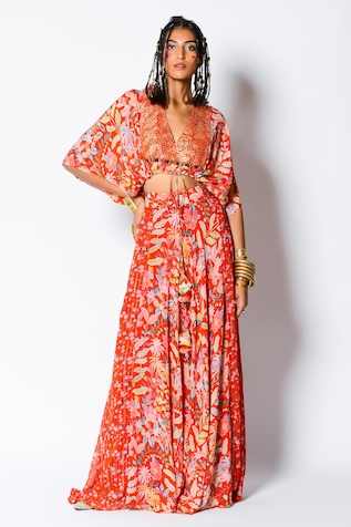 Rishi & Vibhuti Floral Motif Crop Top & Skirt Set