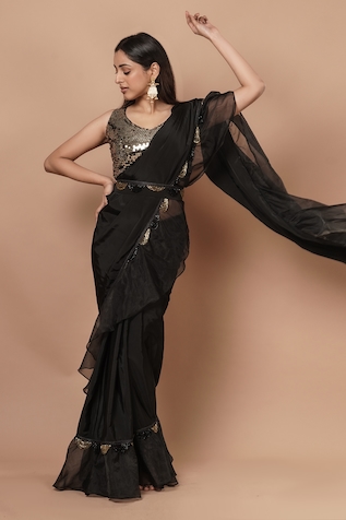 Rishi & Vibhuti Organza Ruffle Saree with Blouse