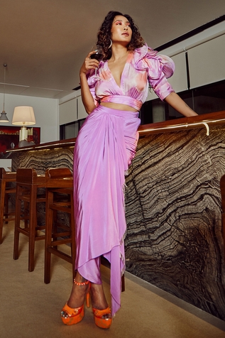 Babita Malkani Ruffle Crop Top & Draped Skirt Set