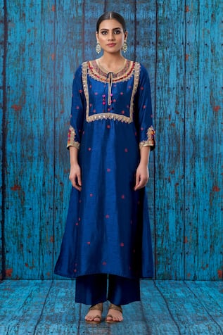 Silk Colourful Coin Work Kurta And Palazzo Set 