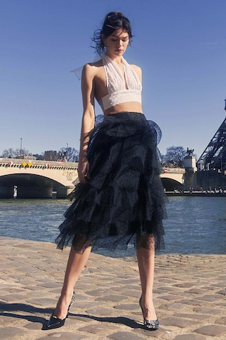 Dash and Dot Dot Pattern Layered Frill Skirt