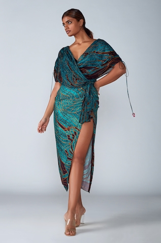 Saaksha & Kinni Abstract Wing Print Saree Dress