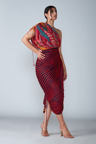Saaksha & Kinni Printed Micro Pleated Saree Dress