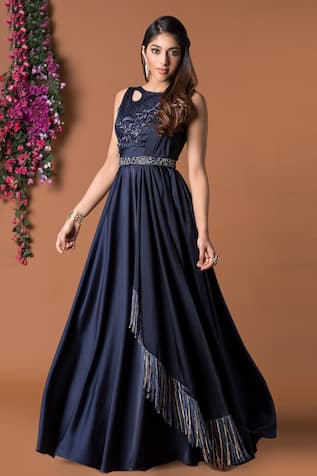 Beautiful Long Gown with hand work on upper body . | Gowns, Party wear  dresses, Dress with ruffle sleeves