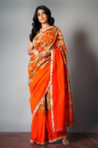 Saksham Neharicka Chanderi Printed Saree with Blouse Fabric