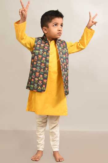 Lil Angels Floral Printed Handloom Cotton Jacket 