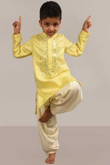 Lil Angels Yellow Embellished Kurta Patiala Set 