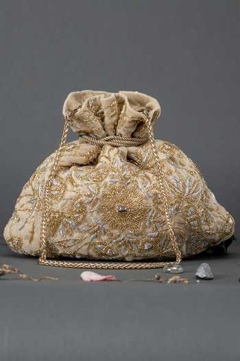 Eena Gold Embellished Velvet Potli Bag 