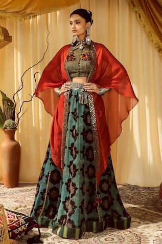 Asymmetric Cape Lehenga Set 