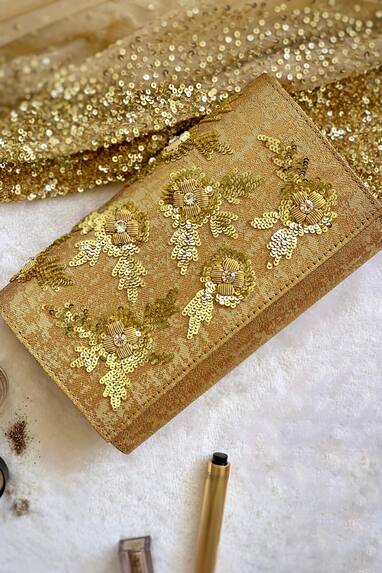 Floral Embroidered Flap Clutch
