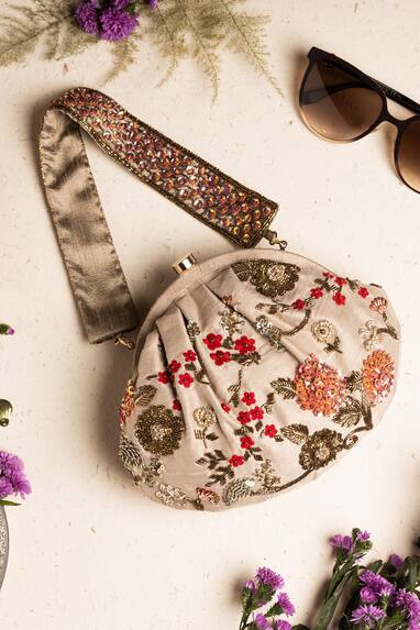 Floral Embroidered Clutch with Handle