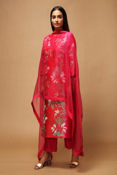 Handloom Linen Silk Applique Kurta Set
